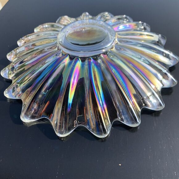 Vintage MCM Federal Iridescent Carnival Glass Starburst Plate Dish 9.5in - Picture 7 of 10